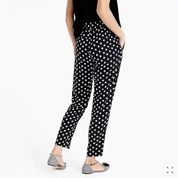 J. Crew tie waist Black and White Star Pattern cropped Pants size 8 - Picture 2 of 10